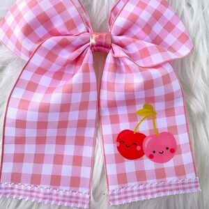 Pink Gingham Cherry Hair Bow